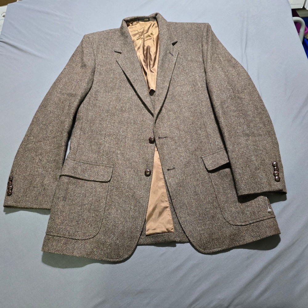 Arnie by Arnold Palmer Mens 100% Wool Brown Herringbone Tweed Blazer 44XT TALL